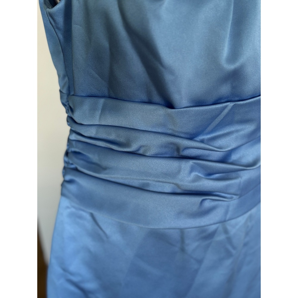 David's Bridal Satin Halter Cocktail Dress Sz10 Horizon Blue (Pool) Ruched Waist - Picture 4 of 9